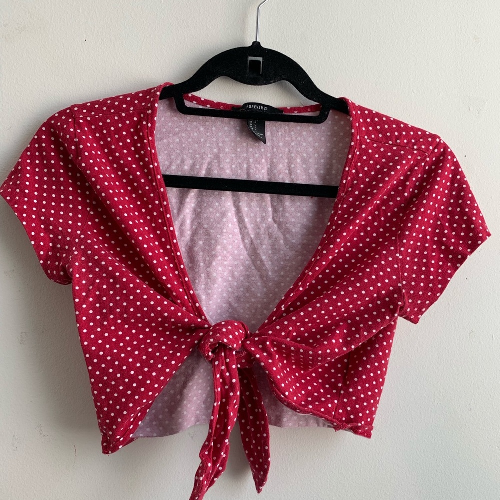 Tie polka dot crop top